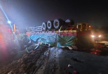 Akibat Rem Blong Truk Terguling di Tol Tamer